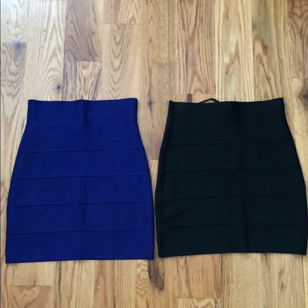 2 BCBG bodycon skirts. 1 is purple and other black